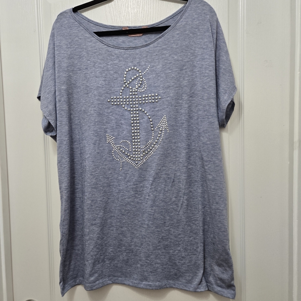*TS25765 SS Gray/Blue Tee